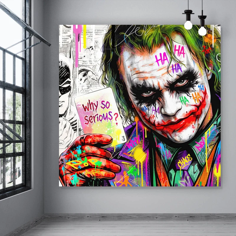 Aluminiumbild gebürstet Pop Art Joker mit Karte Quadrat