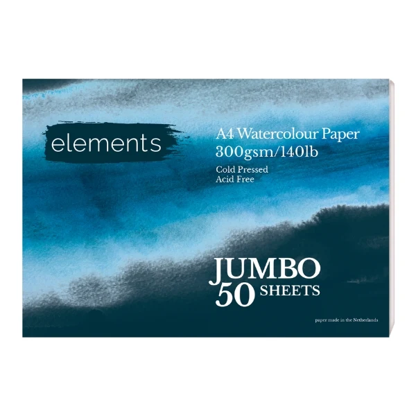 Elements Watercolour Pad Cold Pressed CP - 300gsm - A4 Jumbo 50 Sheets