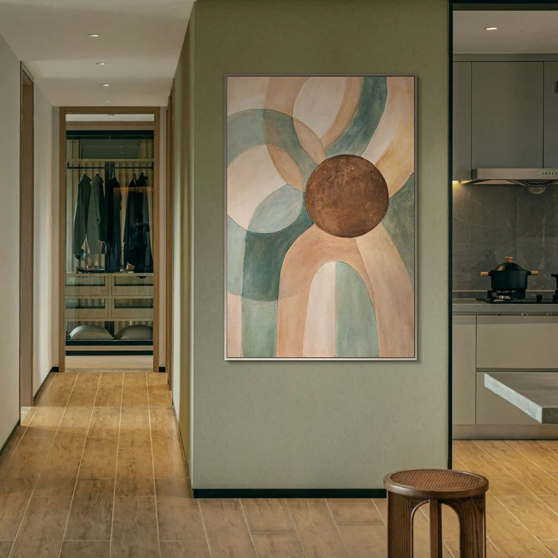 Abstraktes Leinwandbild mit Rahmen „Kreislauf des Lebens“ – Kunst fürs Wohnzimmer