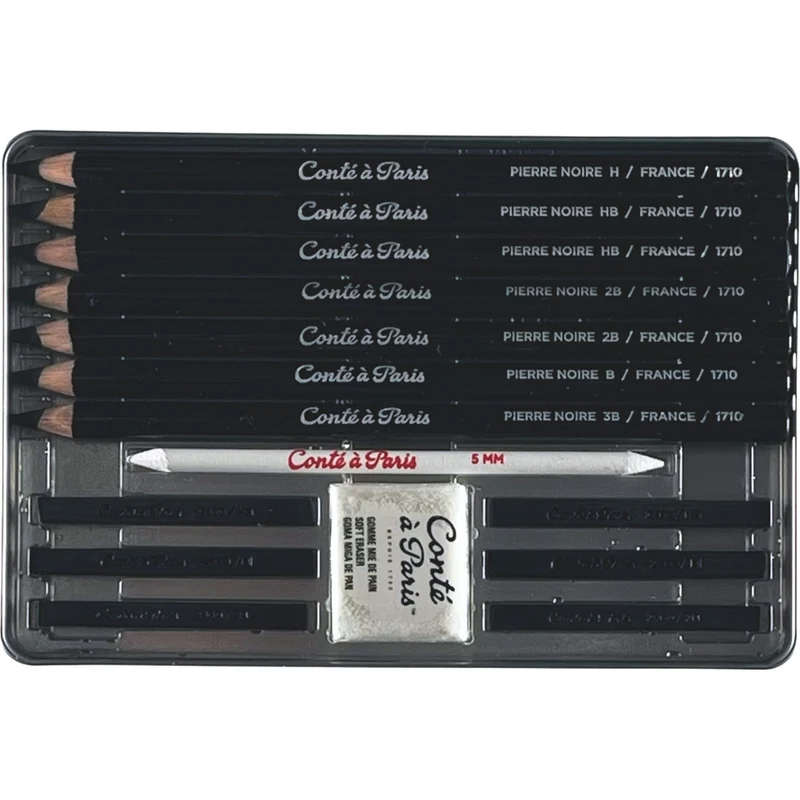 Conte - Studio Sketching Pierre Noire Tin Set 15 piece