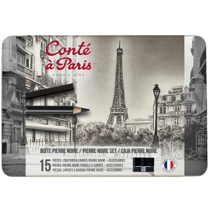 Conte - Studio Sketching Pierre Noire Tin Set 15 piece