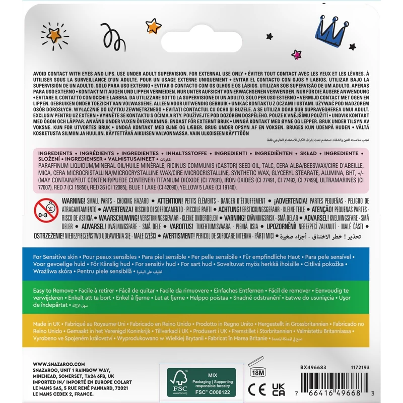 Snazaroo - Face paint sticks x12 - Includes Green, White, Orange and more