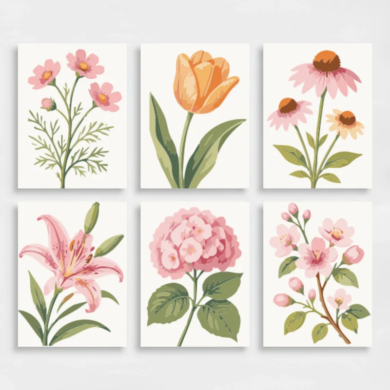 Botanical Flower Garden Collection - Mini Paint by Numbers Set