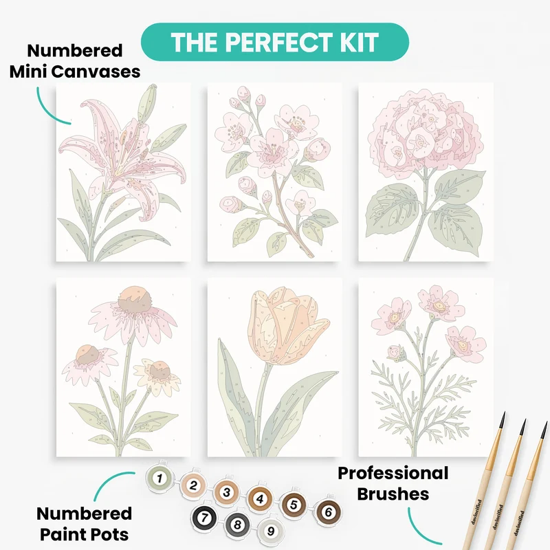 Botanical Flower Garden Collection - Mini Paint by Numbers Set