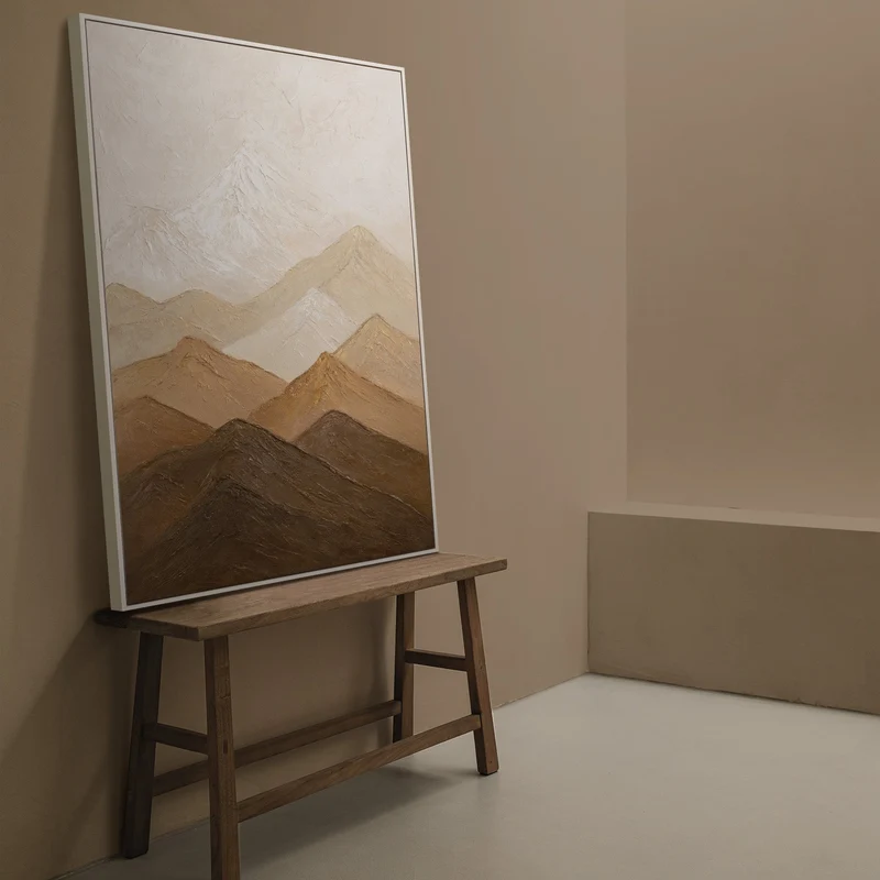 Leinwandbild mit Rahmen „Harmonie der Schichten“ – Abstraktes Acrylgemälde in Erdtönen
