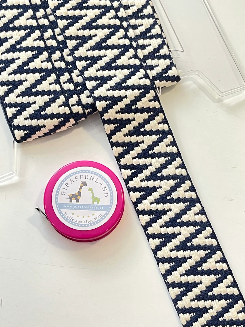 Gurtband 40mm dünn Zickzack beidseitig blau/creme