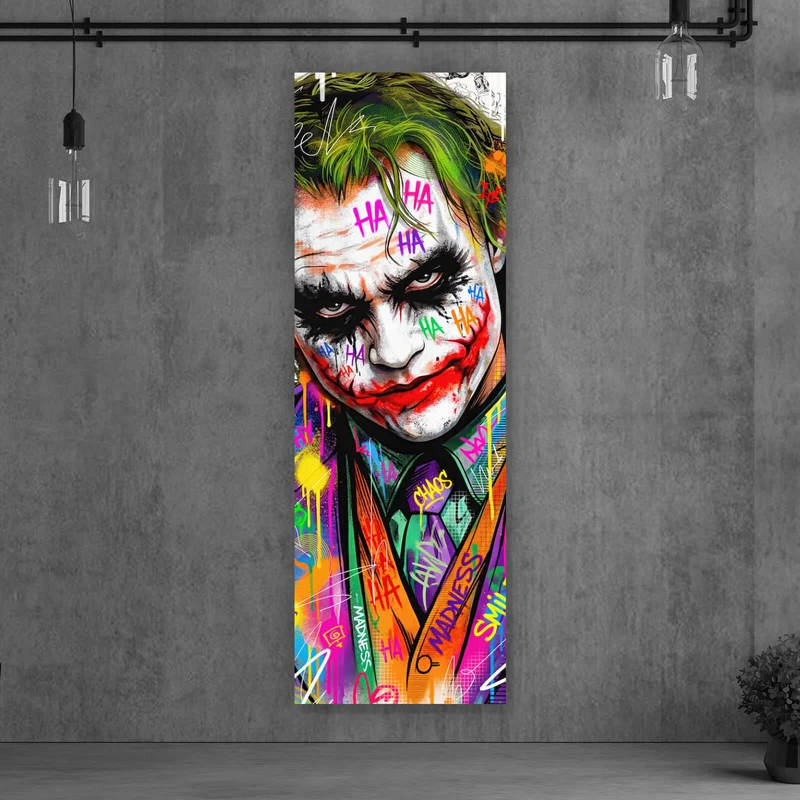 Acrylglasbild Pop Art Joker mit Karte Panorama Hoch