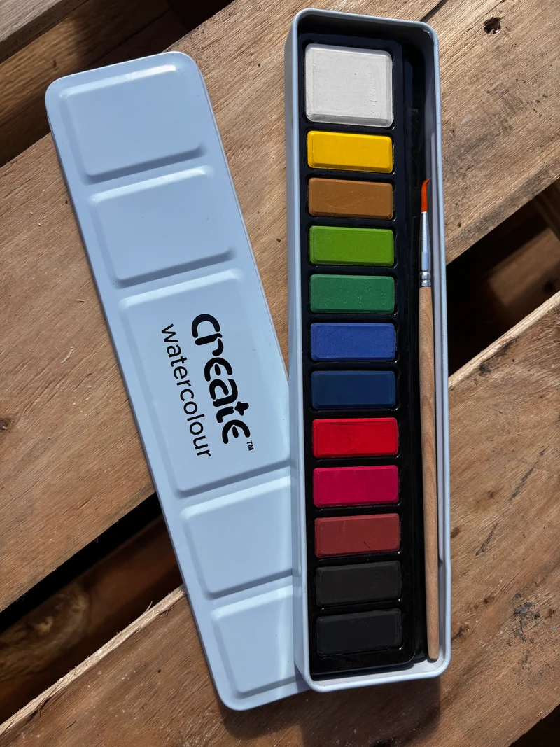 Create - Watercolour 12 Colour Paint Tin with Brush