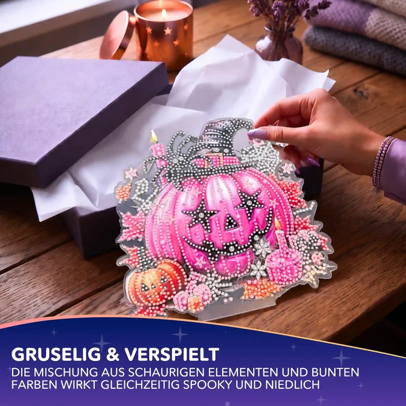 Diamond Painting Aufsteller pinker Kürbis - Halloween