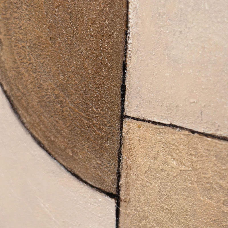 Runde Acrylbild „Ornamente der Zeit“ – Abstrakte Strukturkunst in Erdtönen