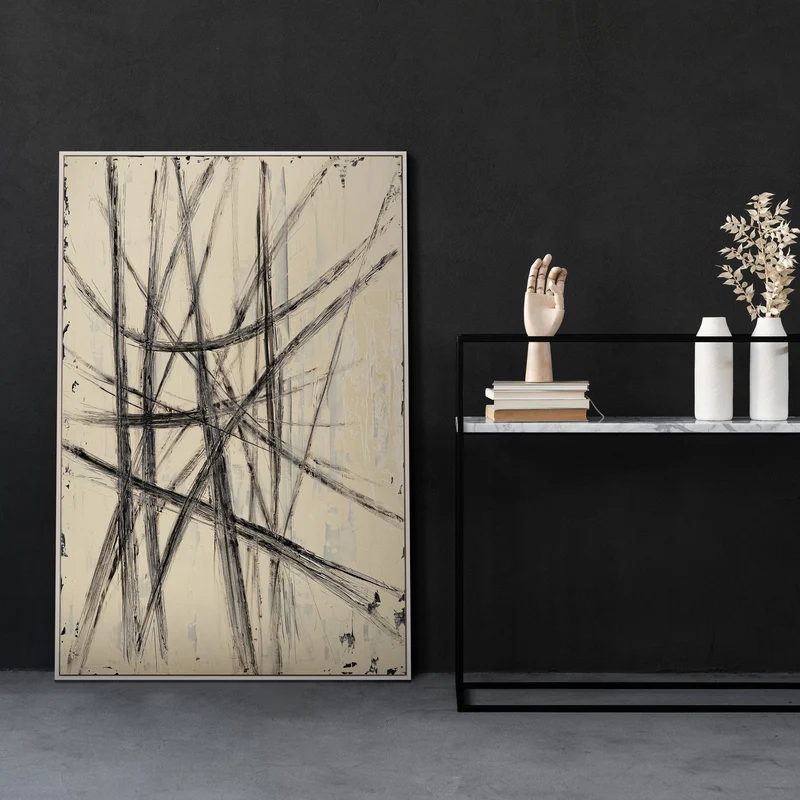 Handgemaltes Leinwandbild „Parallelen und Schnittpunkte“ – Abstrakte moderne Wanddeko