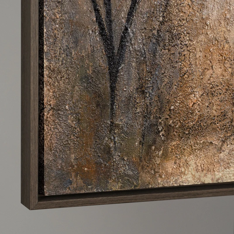 Handgemaltes Bild mit Rahmen „Ast und Schatten“ – Moderner Wanddeko in Beige und Schwarz