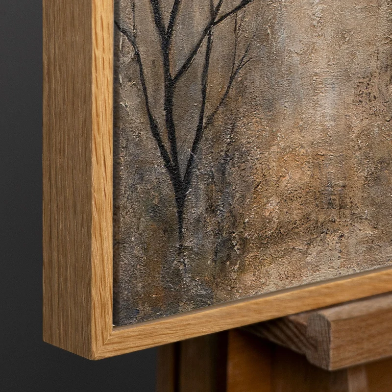 Handgemaltes Bild mit Rahmen „Ast und Schatten“ – Moderner Wanddeko in Beige und Schwarz