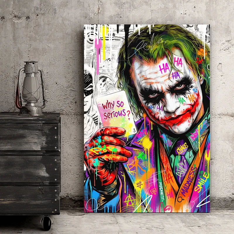 Spannrahmenbild Pop Art Joker mit Karte Hochformat
