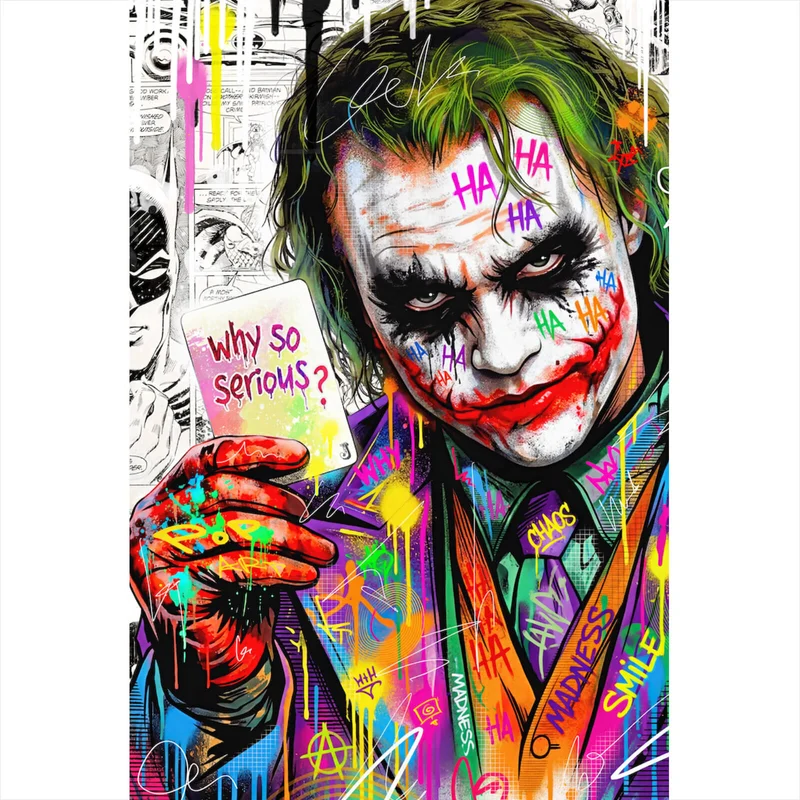 Spannrahmenbild Pop Art Joker mit Karte Hochformat