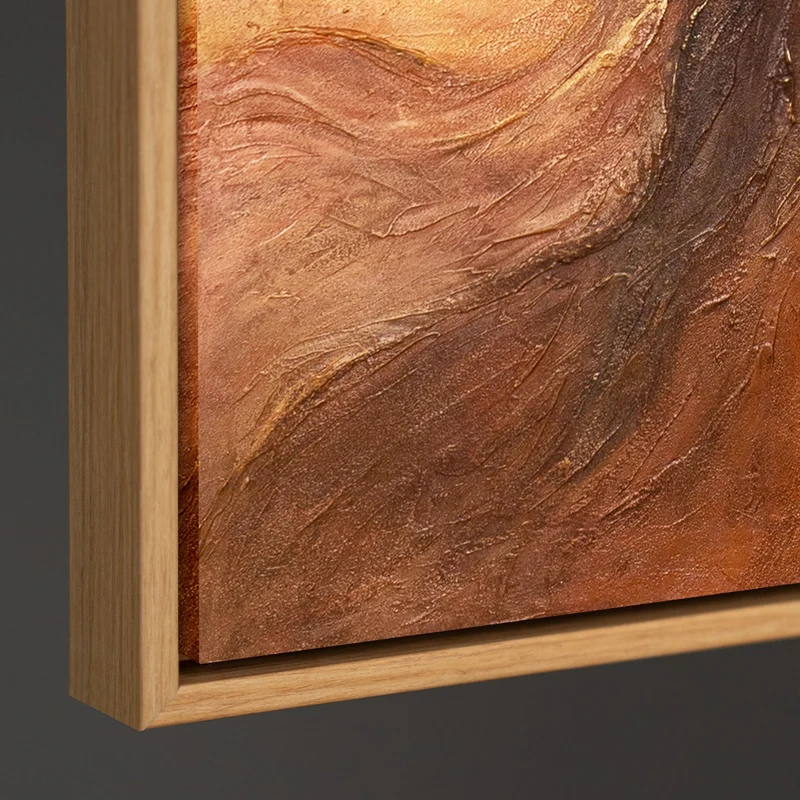 Handgemaltes Leinwandbild mit Rahmen „Amber Streams“ – Moderne Wandkunst mit Struktur
