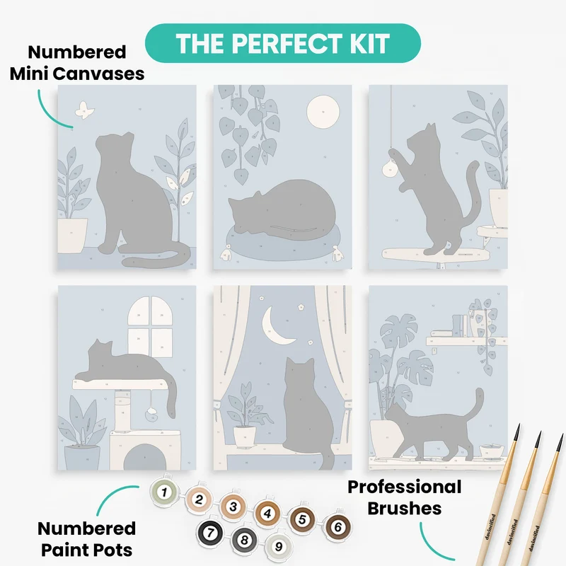 Midnight Black Cats - Mini Paint by Numbers Set