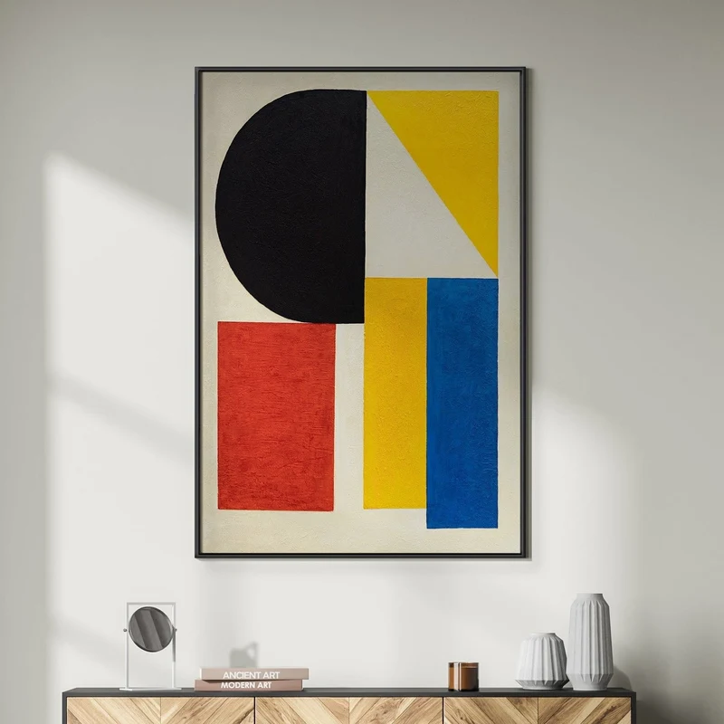 Moderne Acrylmalerei mit Rahmen „Kontraste“ – Abstrakte geometrische Formen auf Leinwand