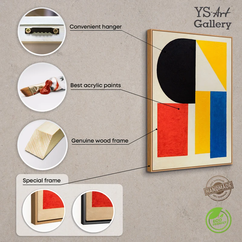 Moderne Acrylmalerei mit Rahmen „Kontraste“ – Abstrakte geometrische Formen auf Leinwand