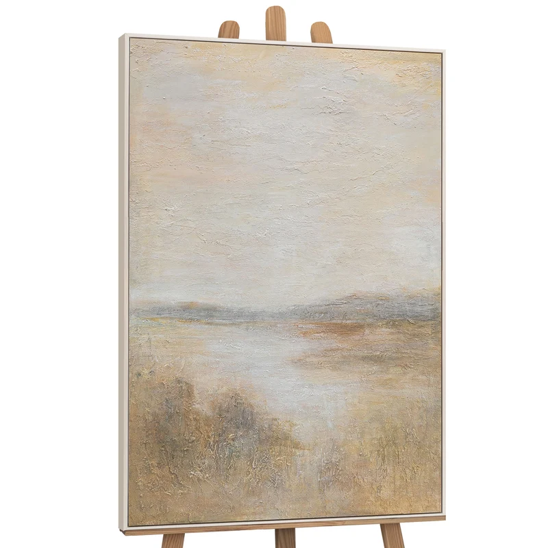 Moderne Gemälde mit Rahmen „Nebeliger Morgen“ – Struktur Acrylbild auf Leinwand