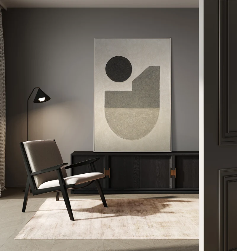 Geometrische Wandkunst „Stille der Geometrie“ – Minimalistische Acrylmalerei handgemalt