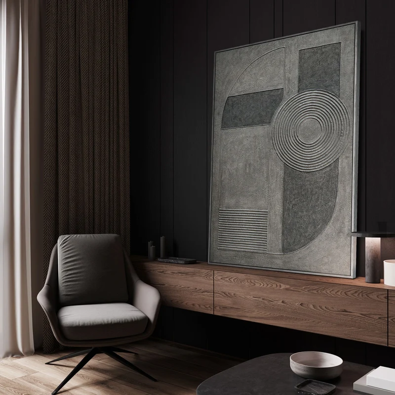 Abstrakte Kunst Leinwand „Grauer Akkord“ – Moderne Wanddeko Wohnzimmer