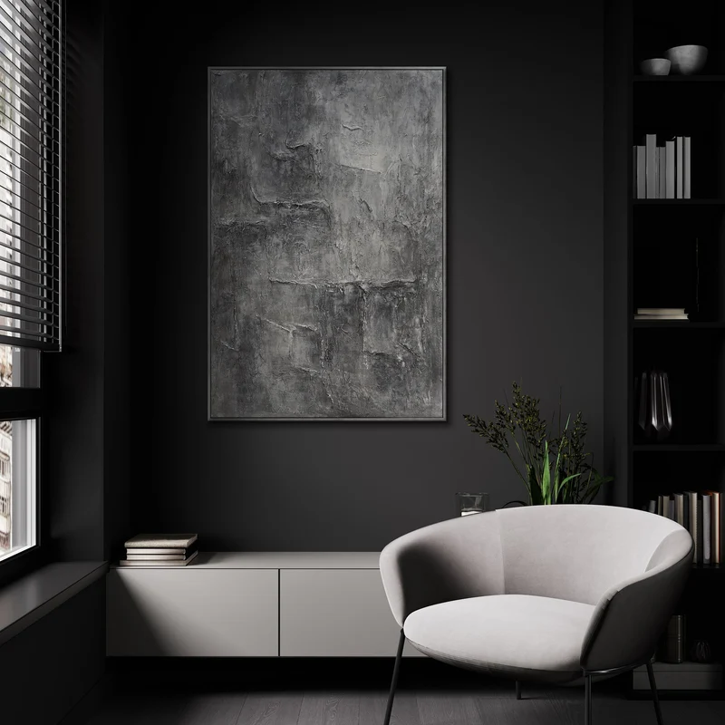 Leinwandbild mit Rahmen „Erinnerung des Steins“ – Strukturierte Acrylmalerei in Betonoptik