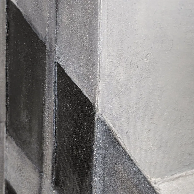 Gemälde Abstrakt mit Rahmen „Stadtkonturen“ – Moderne Acrylmalerei in Grau & Schwarz