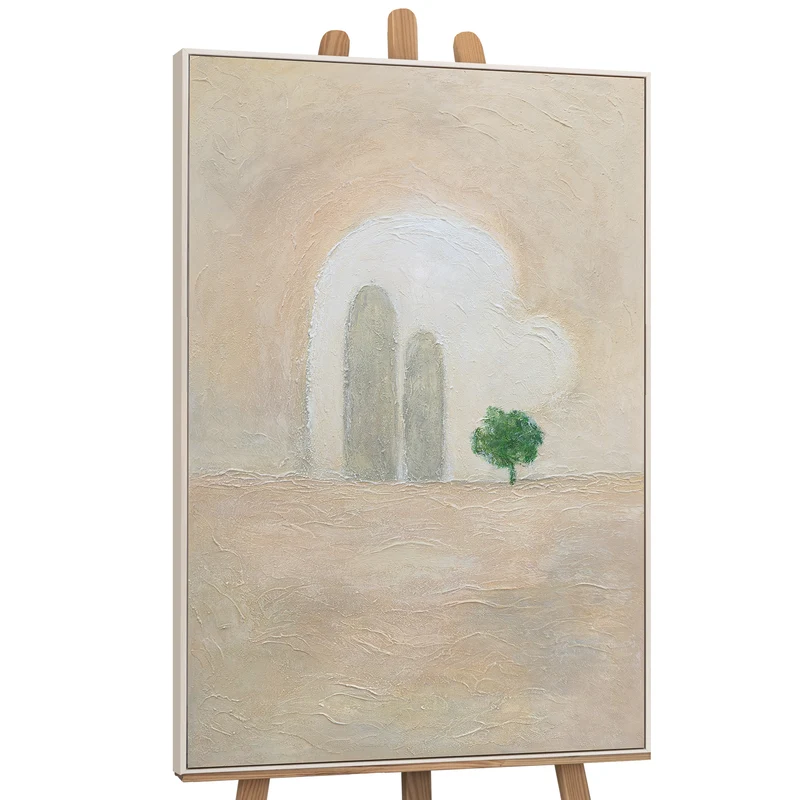 Abstraktes Acrylmalerei mit Rahmen „Grüner Akzent“ – Minimalistische Wandkunst auf Leinwand