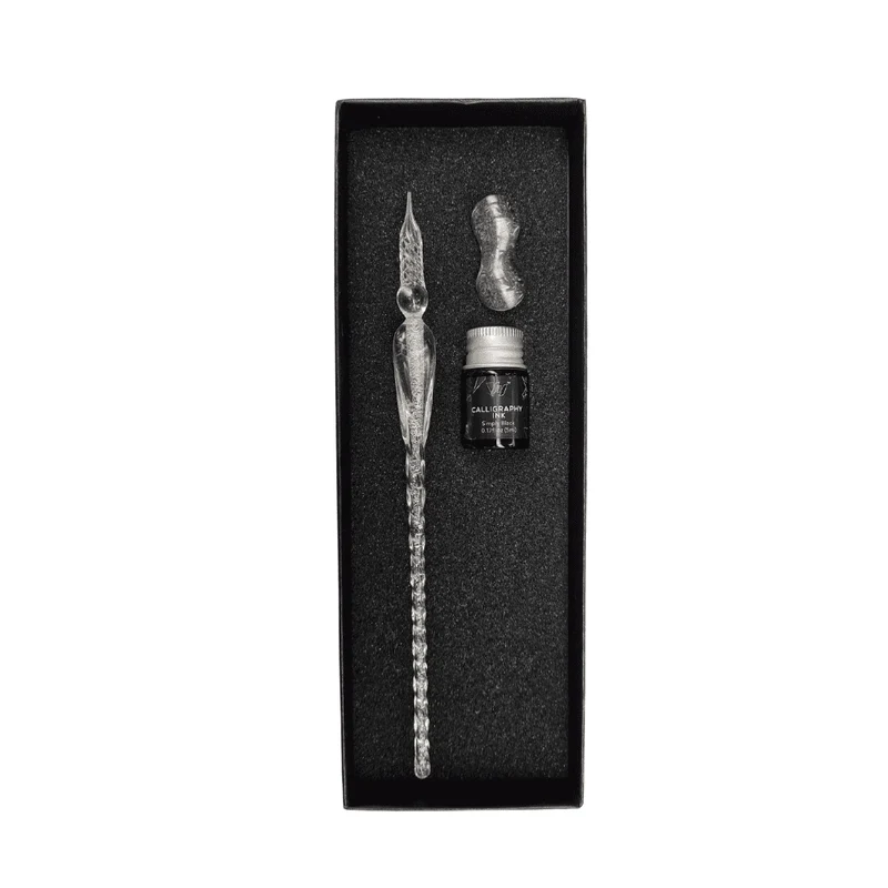 3 Piece Glass Dip Pen Set with Ink