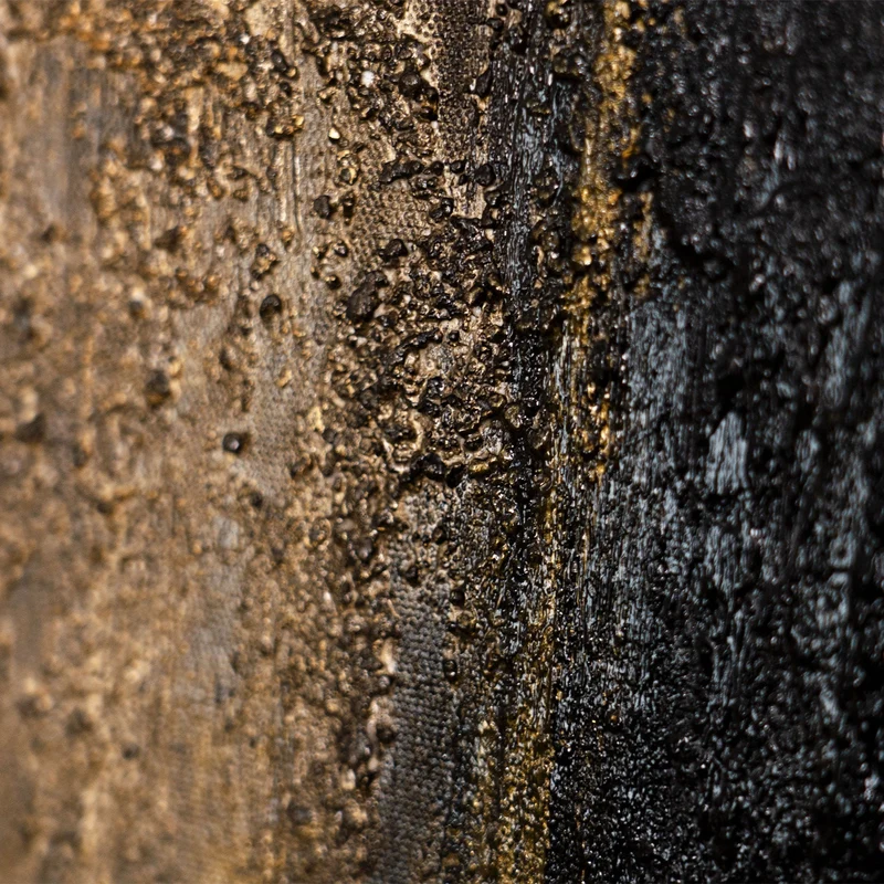 Leinwandbild mit Rahmen „Tiefe der Zeit“ – Abstraktes Acrylgemälde in Gold und Schwarz