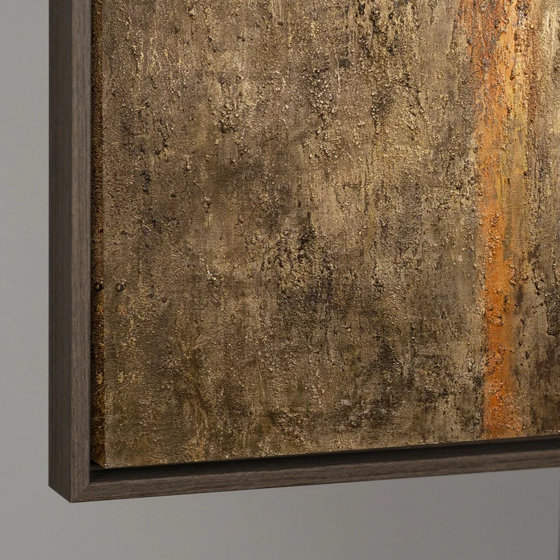 Leinwandbild mit Rahmen „Tiefe der Zeit“ – Abstraktes Acrylgemälde in Gold und Schwarz