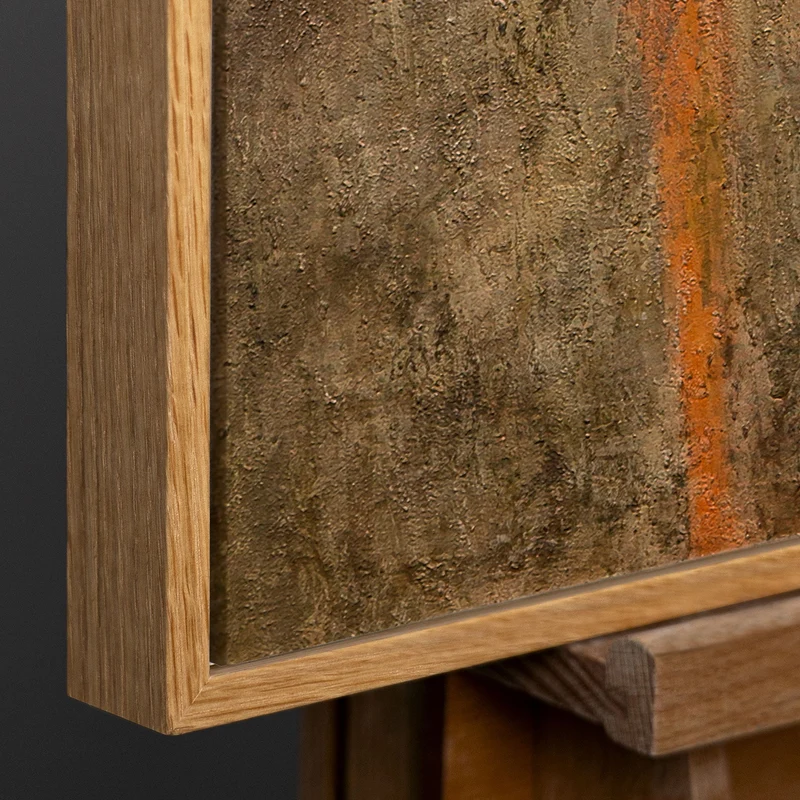Leinwandbild mit Rahmen „Tiefe der Zeit“ – Abstraktes Acrylgemälde in Gold und Schwarz