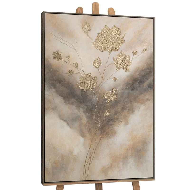 Handgemaltes Gemälde „Leuchten in den Wolken“ – Elegantes Acrylgemälde mit Goldakzenten
