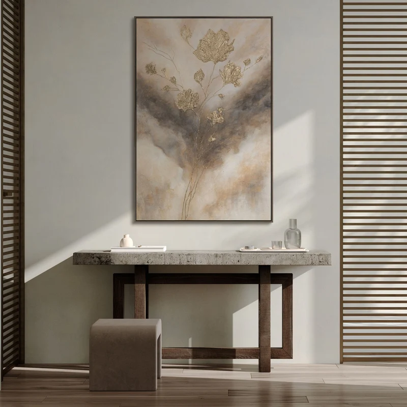 Handgemaltes Gemälde „Leuchten in den Wolken“ – Elegantes Acrylgemälde mit Goldakzenten
