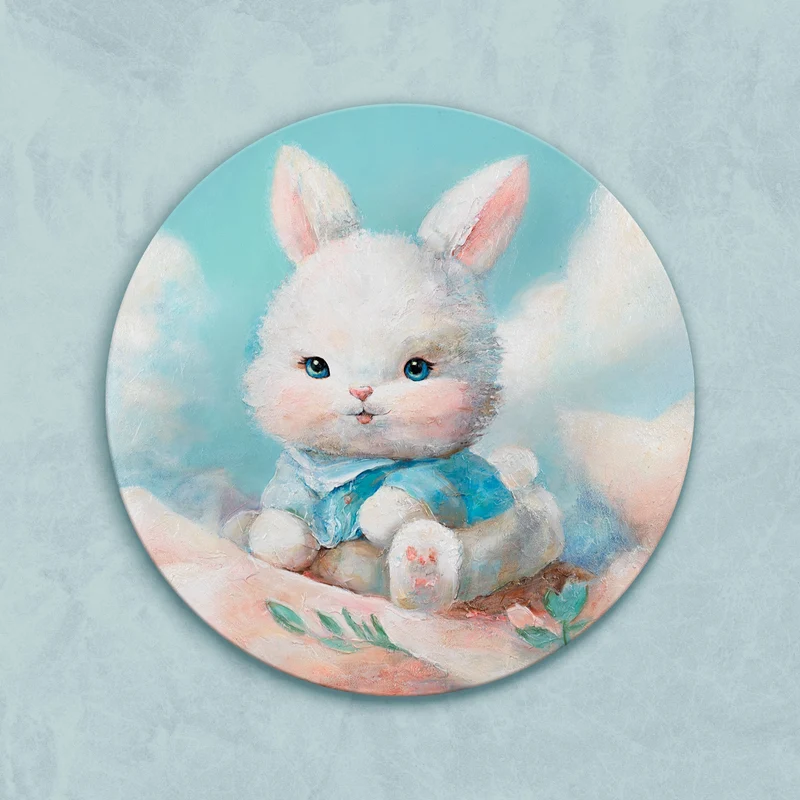 Rundes Acrylbild „Bunny" – handgemalter Hase fürs Kinderzimmer, Ø 60–100 cm