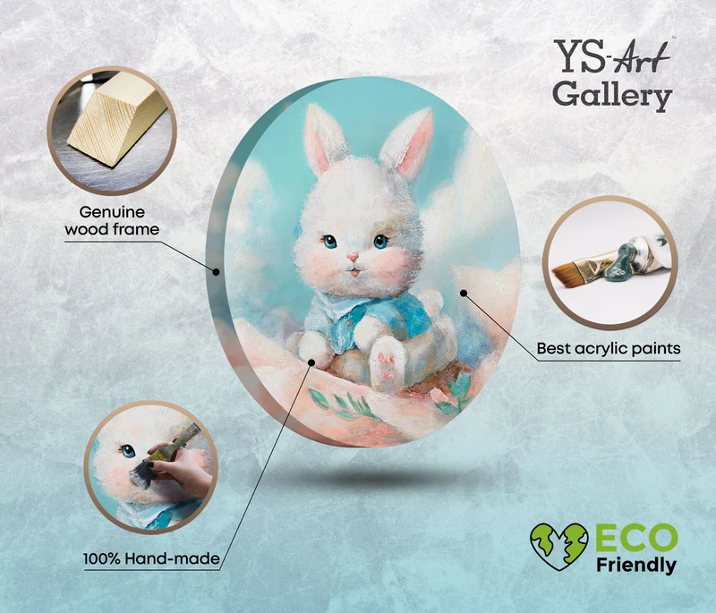 Rundes Acrylbild „Bunny" – handgemalter Hase fürs Kinderzimmer, Ø 60–100 cm