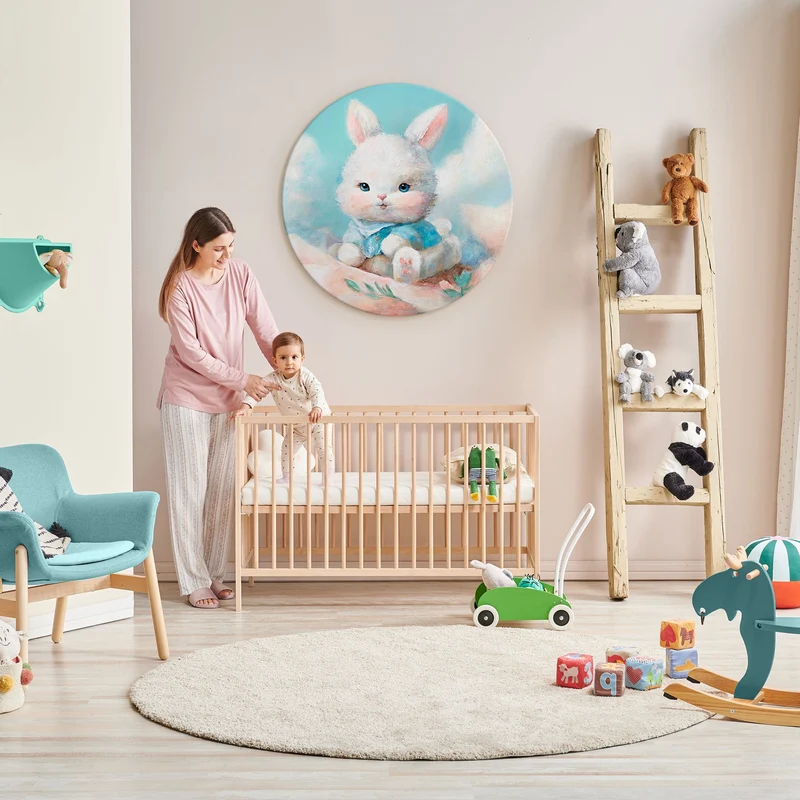 Rundes Acrylbild „Bunny" – handgemalter Hase fürs Kinderzimmer, Ø 60–100 cm