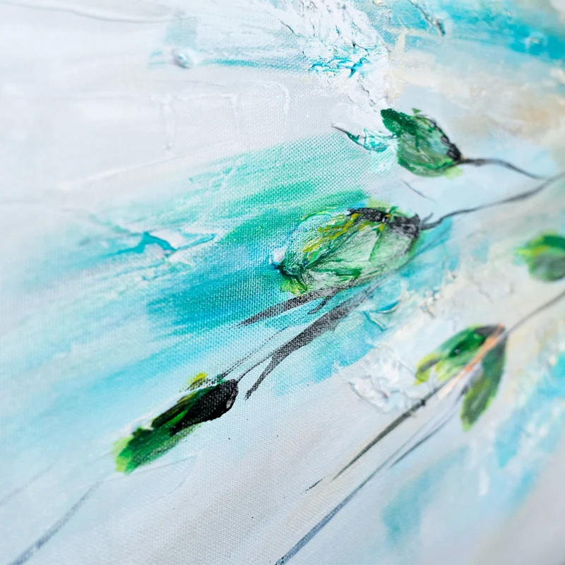 Abstraktes Blumenbild auf Leinwand – moderne Kunst "Sonnige Gänseblümchen" 115x50cm