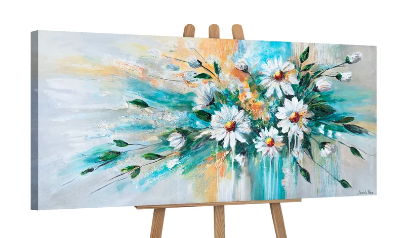 Abstraktes Blumenbild auf Leinwand – moderne Kunst "Sonnige Gänseblümchen" 115x50cm