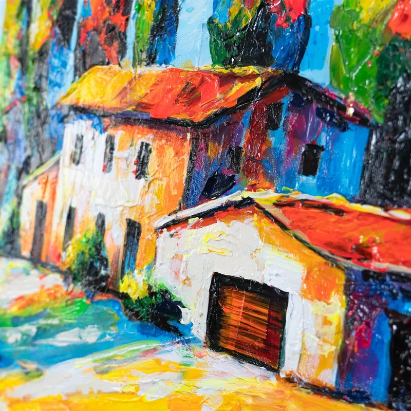 Moderne Wanddeko Landschaft – Acrylgemälde handgemalt "Blühende Felder" 115x50cm