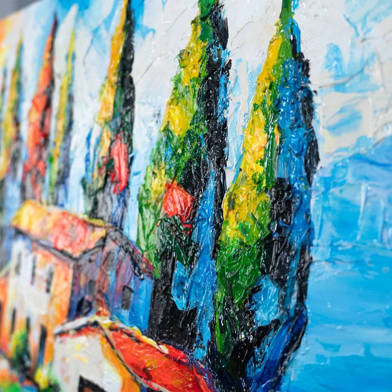 Moderne Wanddeko Landschaft – Acrylgemälde handgemalt "Blühende Felder" 115x50cm