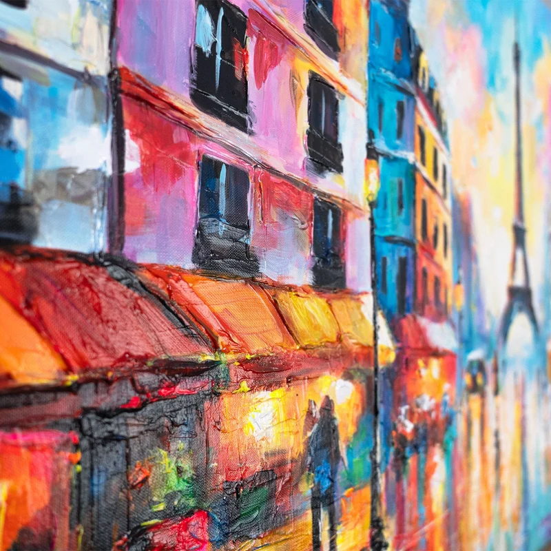 Handgemaltes Acrylbild Stadt bei Nacht – Moderne Wandkunst "Pariser Lichter" 115x50cm
