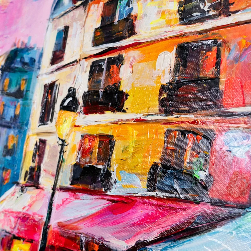 Handgemaltes Acrylbild Stadt bei Nacht – Moderne Wandkunst "Pariser Lichter" 115x50cm