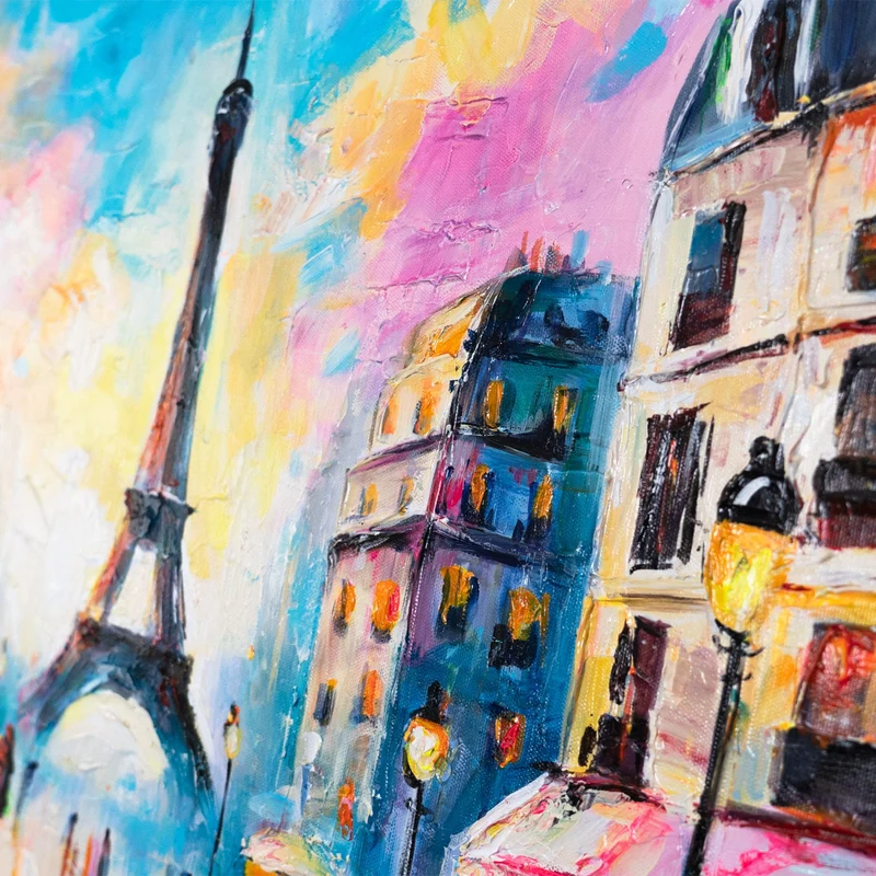 Handgemaltes Acrylbild Stadt bei Nacht – Moderne Wandkunst "Pariser Lichter" 115x50cm