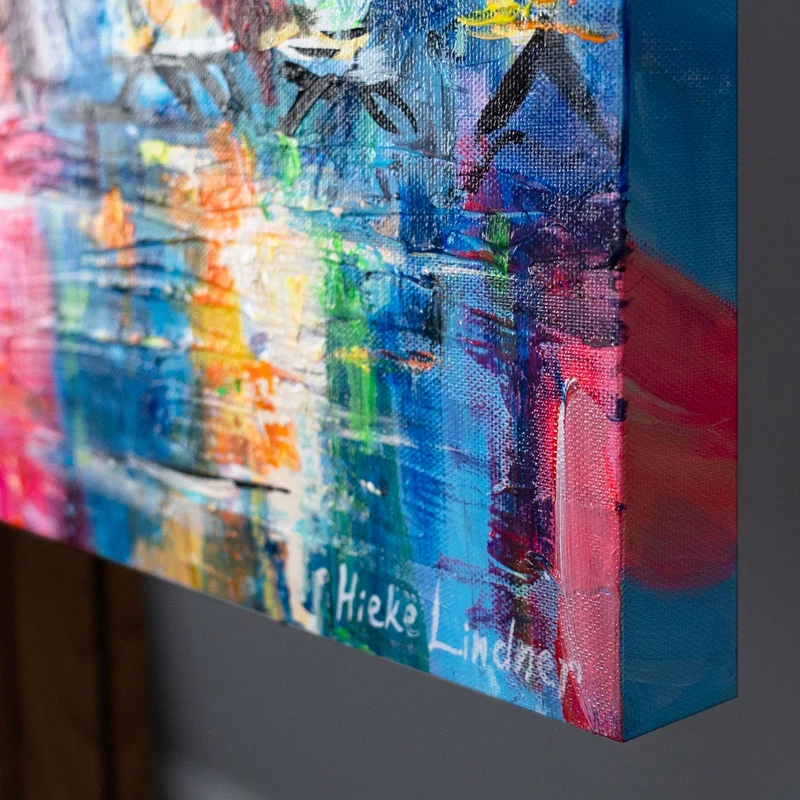 Handgemaltes Acrylbild Stadt bei Nacht – Moderne Wandkunst "Pariser Lichter" 115x50cm