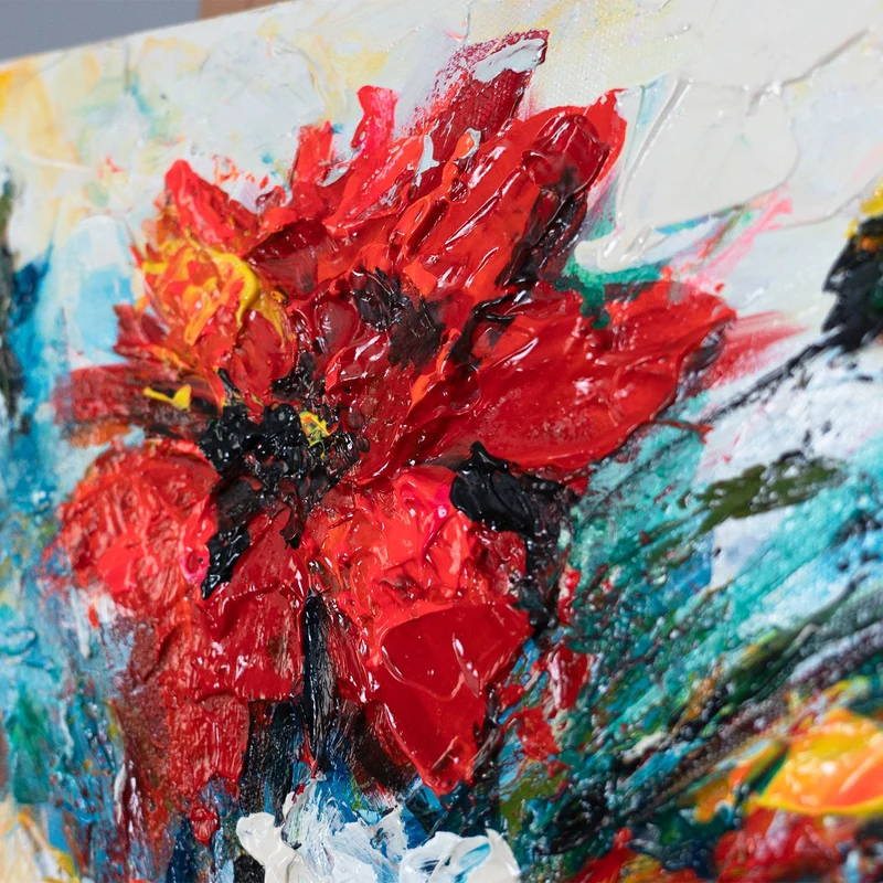 Gemälde Acrylmalerei mit Blumen auf Leinwand "Florale Inspiration" 115x50cm
