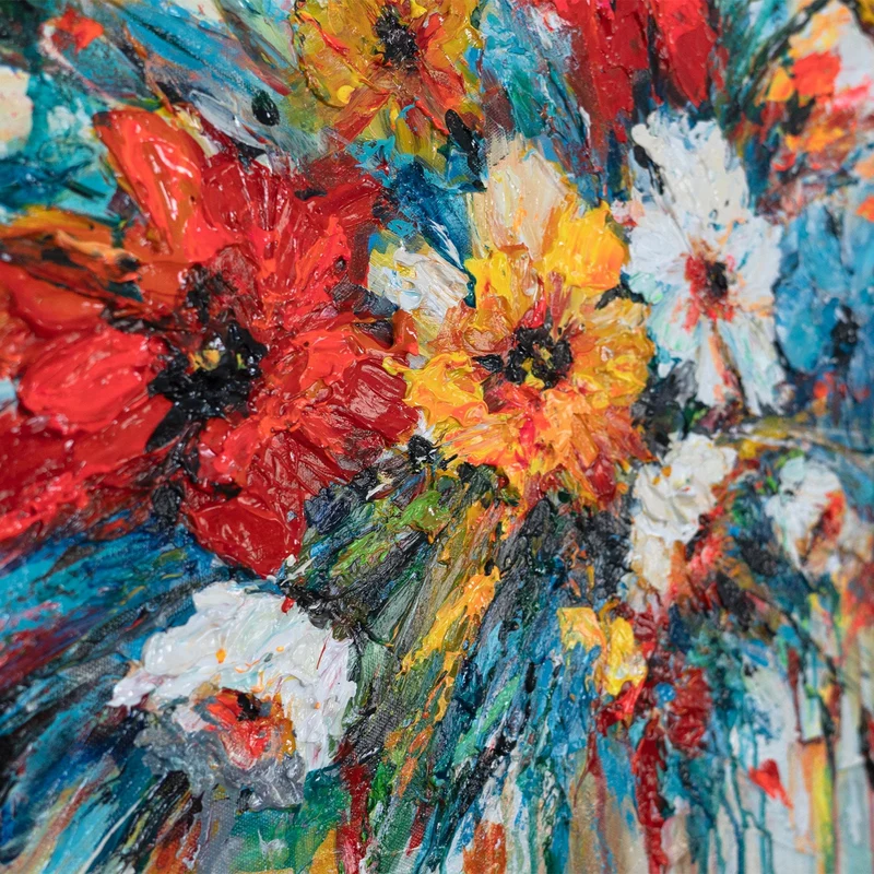 Gemälde Acrylmalerei mit Blumen auf Leinwand "Florale Inspiration" 115x50cm