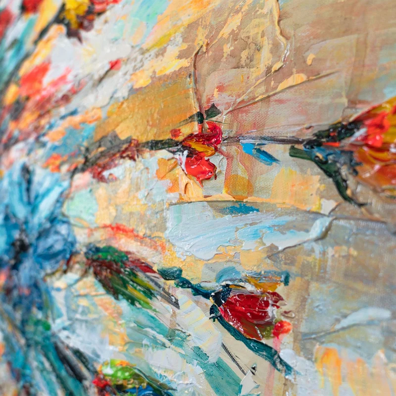 Gemälde Acrylmalerei mit Blumen auf Leinwand "Florale Inspiration" 115x50cm
