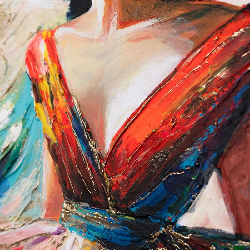 Handgemaltes Acrylbild Frau mit Hut – elegante Wanddeko "Strahlende Schönheit" 115x50cm